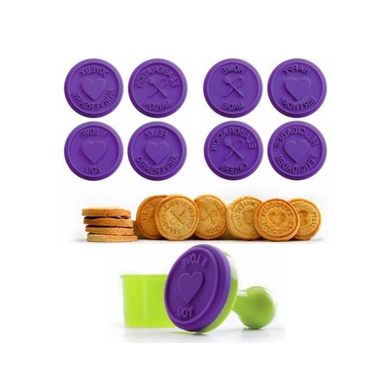 Set of 8 silicone biscuit stamps and cutter