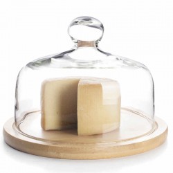 Quesera de cristal con base de madera de bambú forma campana de Ibili  diámetro 18 cm