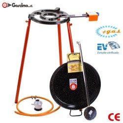 Set: flacher Paella-Gasbrenner 30 cm und Paellapfanne 46 cm