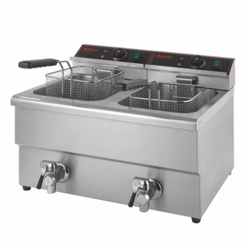 Pujadas Elektro-Fritteuse mit zwei Becken 8+8 L und Ablasshahn