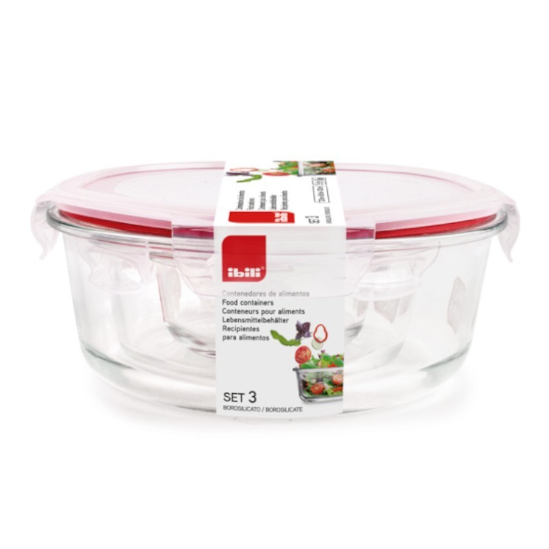 Pack de 3 tápers redondos de vidrio Lunch Away de Ibili