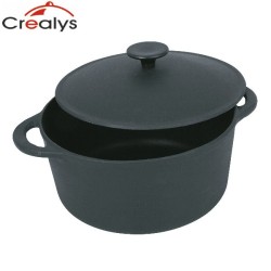 Crealys Gusseisen-Cocotte rund, schwarz emailliert